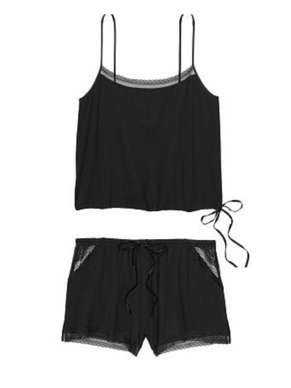 Victoria's Secret Modal Black Lace-Trim Cami & Drawstring Short Set